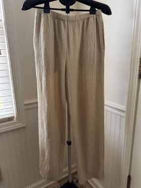 Orvis Crinkled Wide-Leg Pants in Light Beige Size Small